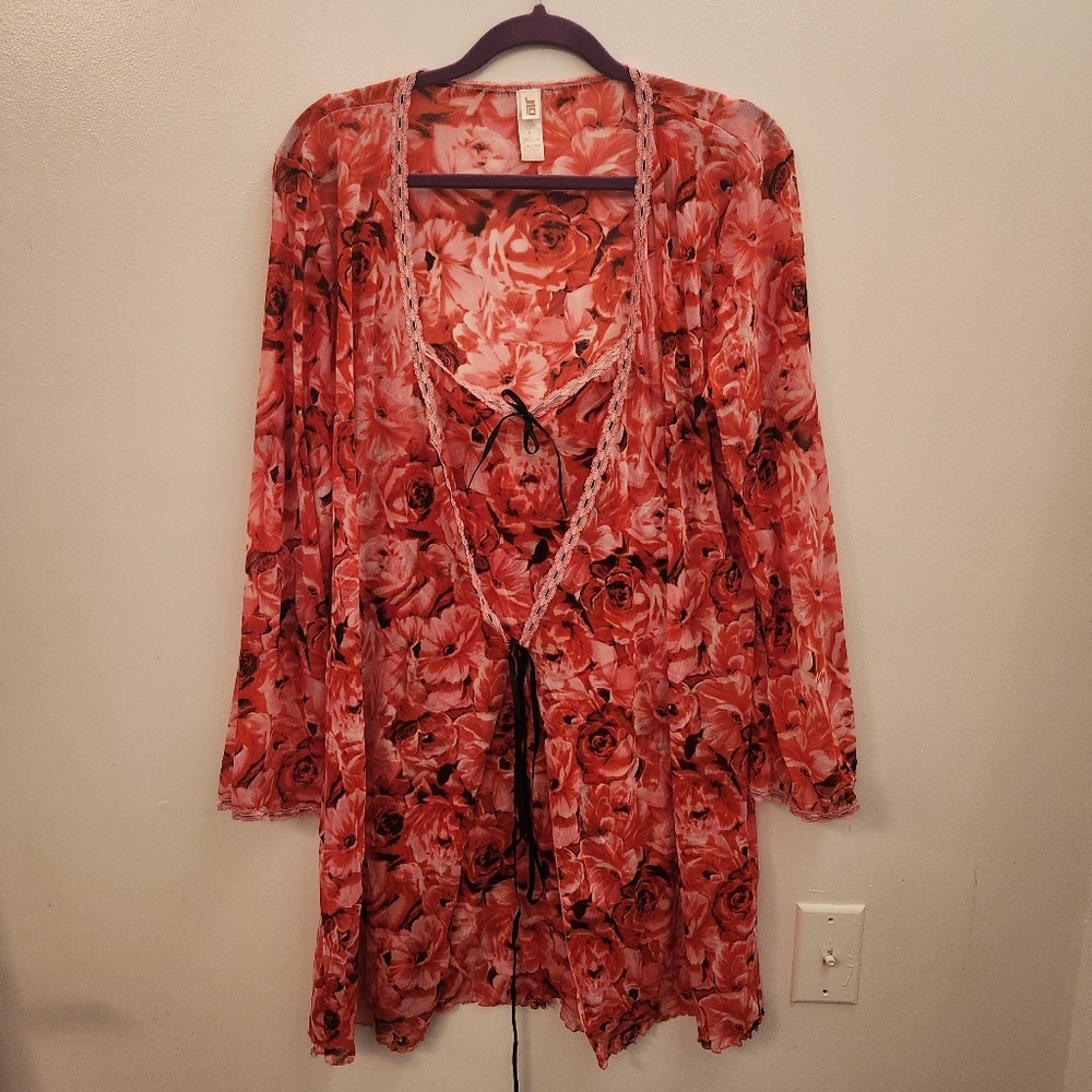 J lo Jennifer Lopez chemise and robe Floral Print lingerie size L.
